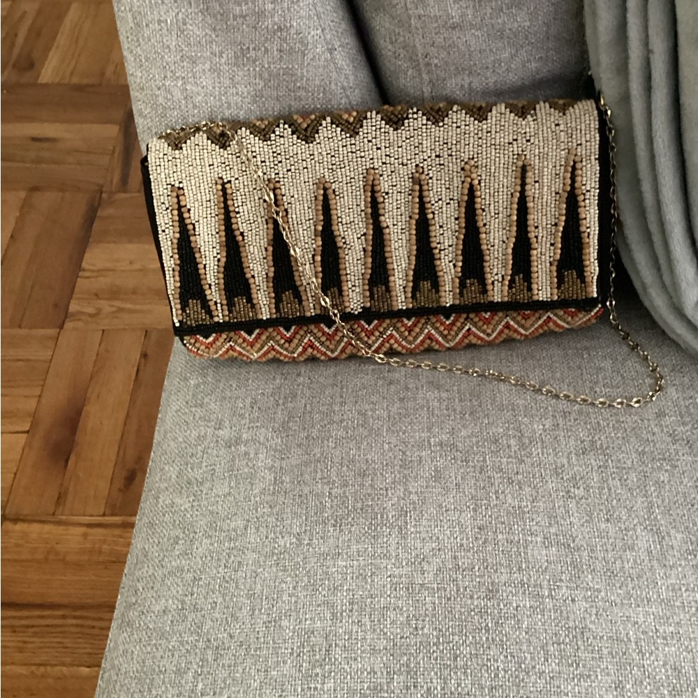 Beaded Black and Cream Clutch